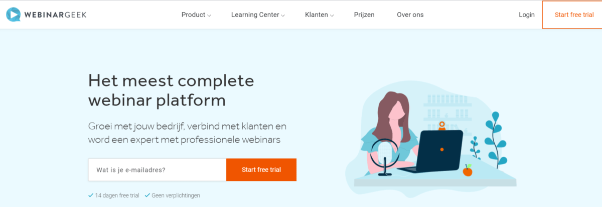 Voorbeeld Webinargeek, een simpele en goedkope tool voor webinars