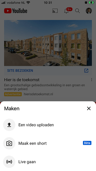 Youtube Shorts omgeving op mobiel 