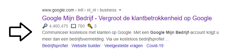 Zoekresultaat binnen de zoekmachine van Google