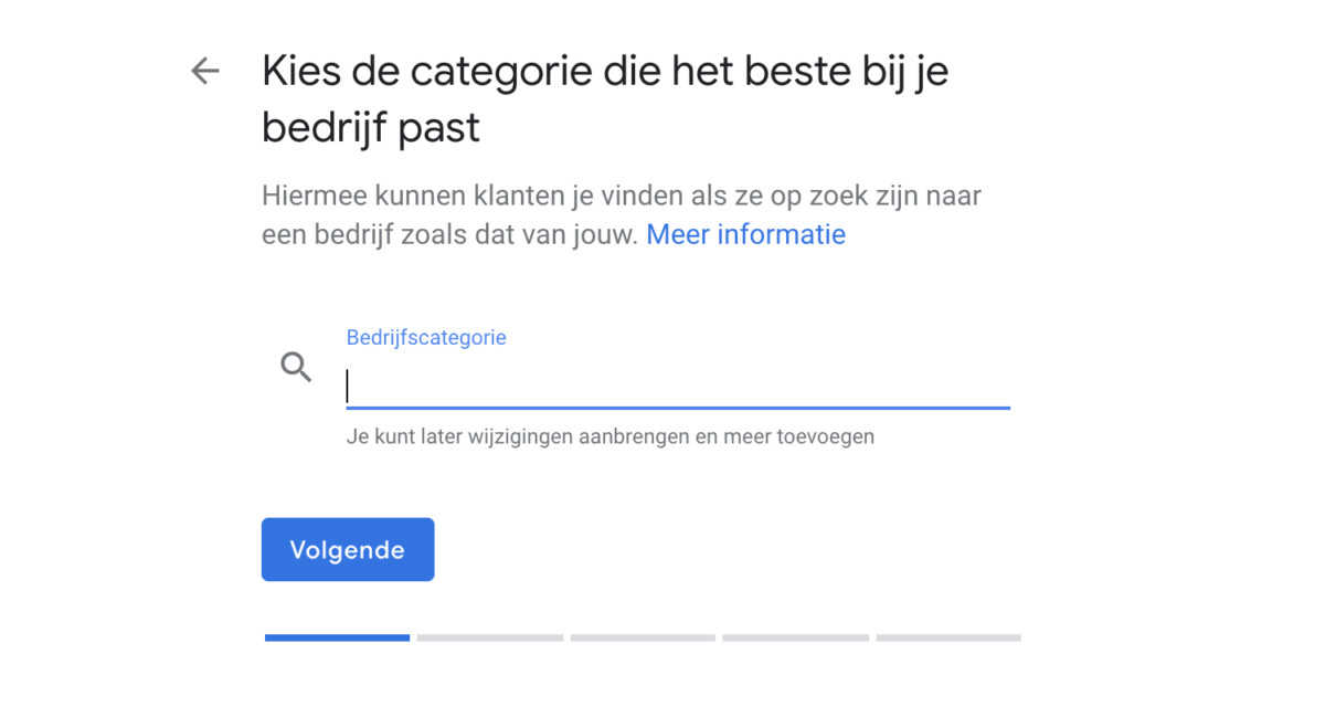 Bedrijfscategorie kiezen binnen Google Mijn Bedrijf