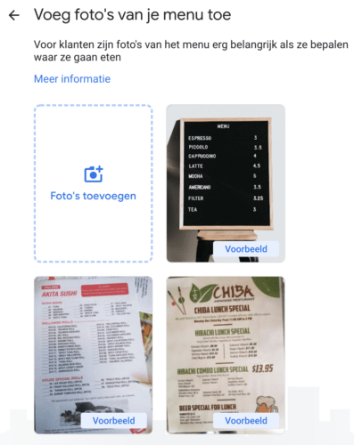 Voeg foto's van je menu toe binnen Google Mijn Bedrijf