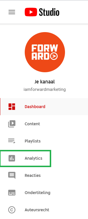 Menu binnen je Youtubekanaal