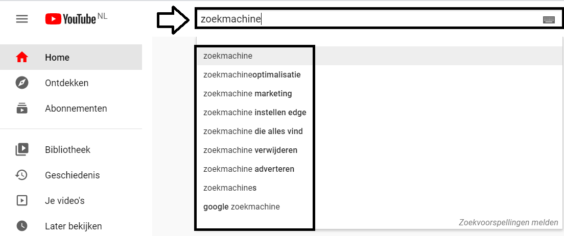 zoekwoorden zoeken binnen het video platform van Youtube
