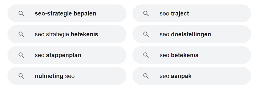 Gerelateerde zoektermen binnen Google voor de zoekterm SEO strategie