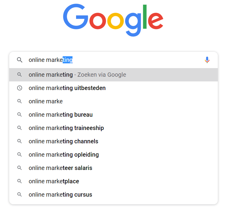 Google geeft suggesties ('Google Suggest') nog voordat je een volledig zoekwoord hebt ingevuld