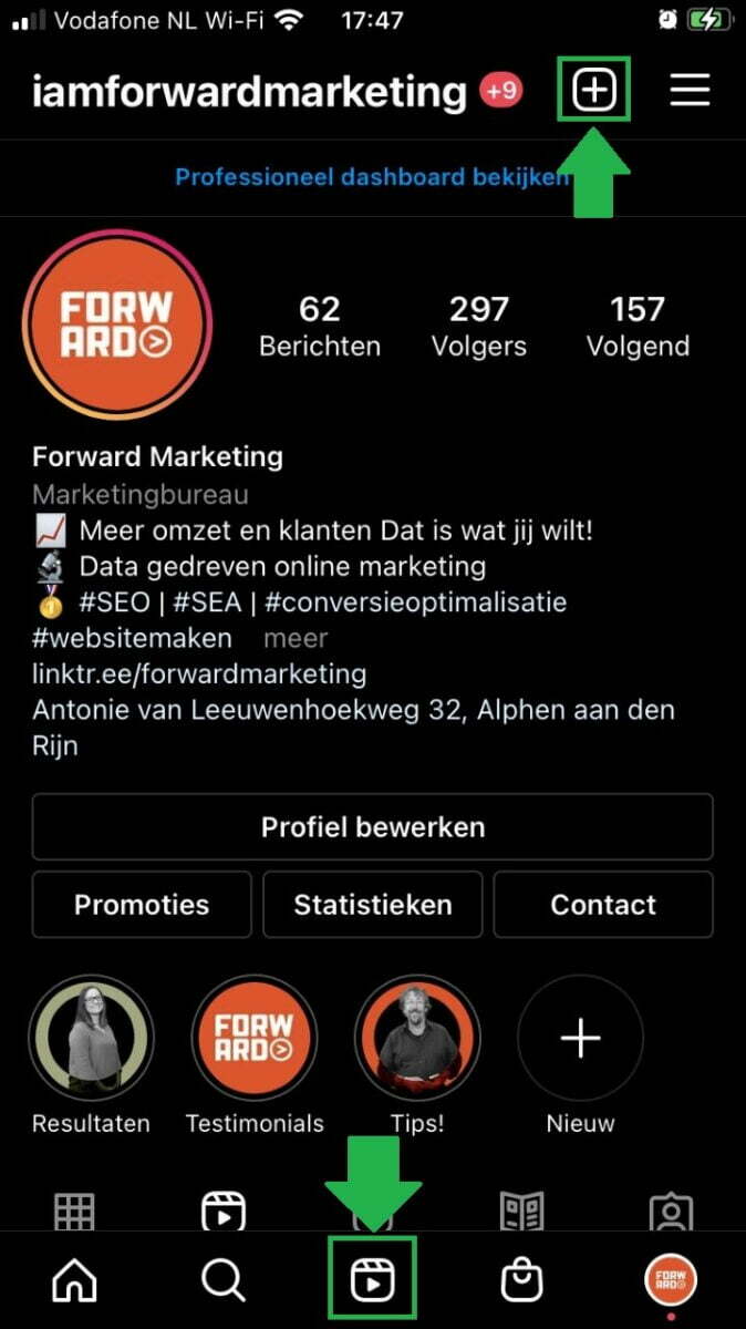 Startpunten om een Instagram Reel te maken binnen Instagram