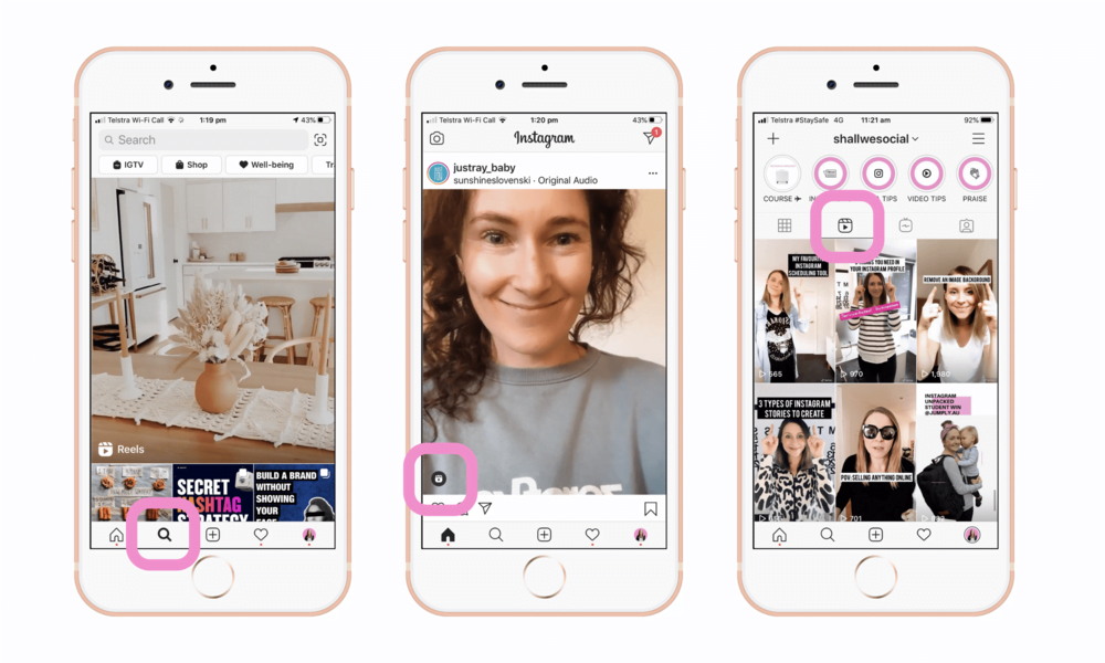 Instagram Reels positie binnen de Instagram app