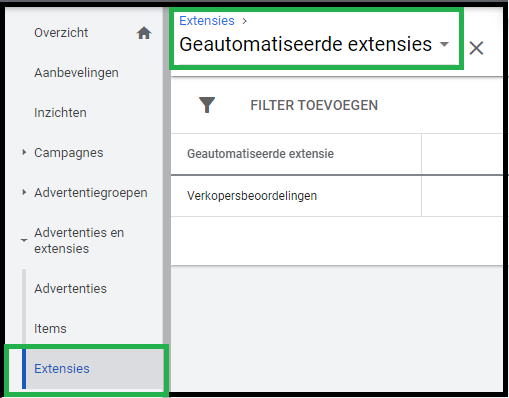 Geautomatiseerde extensies binnen Google Ads