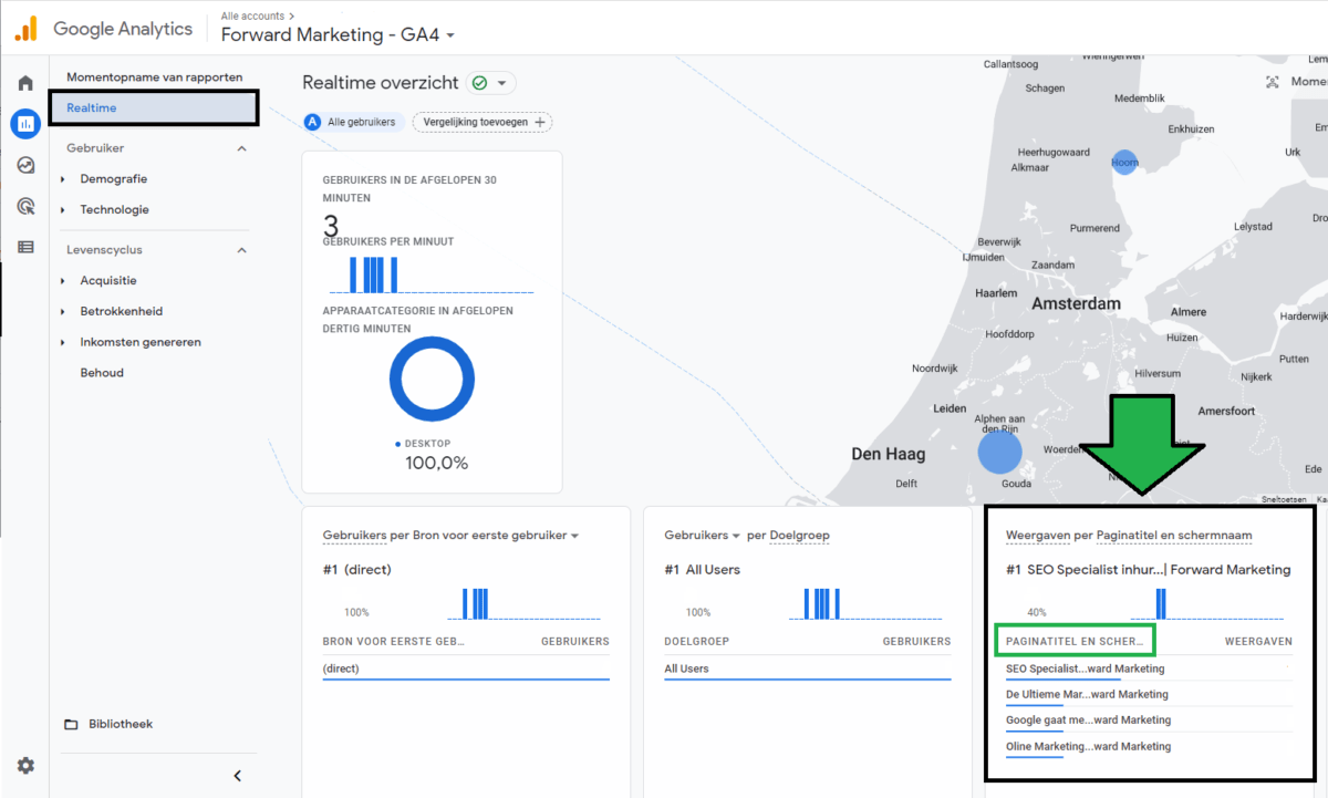 Realtime rapport binnen Google Analytics 4 