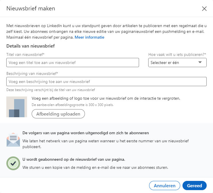 Nieuwsbrief maken binnen LinkedIN bedrijfspagina