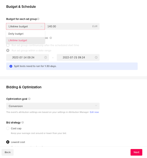 TikTok budget bepalen en inplannen
