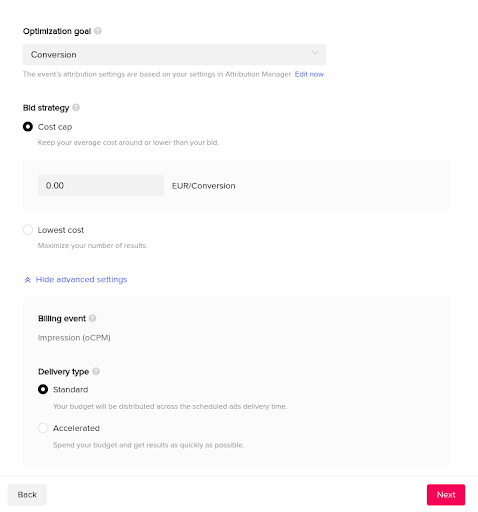 Optimalisatie doelen binnen TikTok