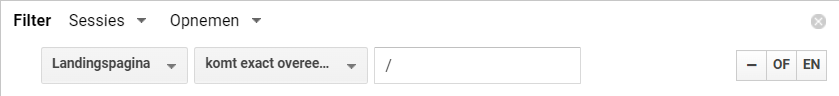 filter sessies opnemen van de landingspagina die exact overeenkomt met de homepagina