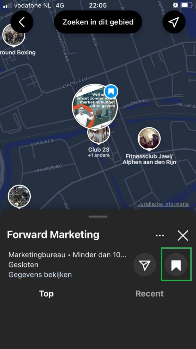Locatie van een bedrijf opslaan binnen Instagram